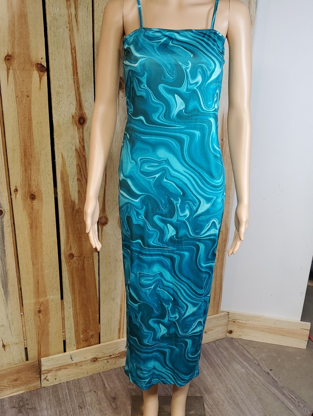 Shein Green/Blue Marble Clasi Random All Over Print  Size S Maxi Casual Party